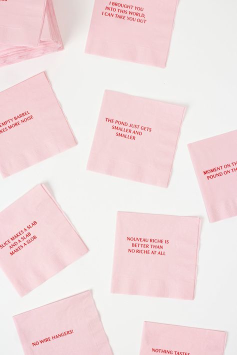 …mark my words “Wipe that smile off your face…”, or use these napkins to smear your lipstick on the womanly wisecracks of your Mommie Dearest. These cocktail napkins are meant to incant while you decant, remembering all those “helpful” phrases our mothers used to proverbially duct tape our backs to make us standup wome Rebecca Gardner, Mommie Dearest, Mark My Words, Mommy Dearest, Napkin Design, That Smile, My Funny Valentine, Party Details, Small Moments