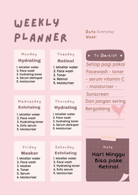 Skin Care Routine By Andrea Skincare Schedule, Urutan Skincare, Skincare Planner, Tips Kecantikan, Retinol Skincare, Skincare Steps, Study Tips For Students, Skin Care Routine Order, Simple Skincare Routine