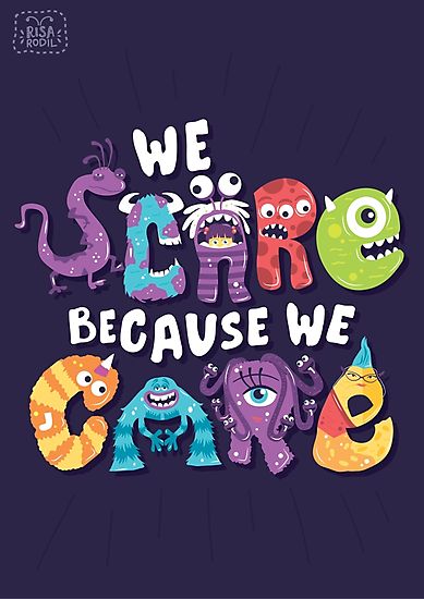 We Scare Because We Care by Risa Rodil We Scare Because We Care, Monsters Inc Decorations, Monsters Inc Halloween, Pixar Quotes, Monster Room, Risa Rodil, Monster Inc Birthday, Monster Birthday Parties, Monster Birthday