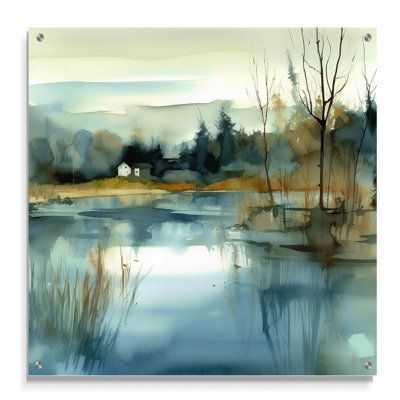 Enhance your space with our exquisite Lake House acrylic wall art. This Blue acrylic wall decor features vibrant colors and stunning detail, offering a modern touch to any room. Each piece of acrylic panel becomes a focal point, reflecting light beautifully. Perfect for home or office, this Cottage acrylic wall art is easy to hang and durable. Transform your walls with our captivating large acrylic wall art today! Overall Size: 36" H x 36" W | Design Art Summer Lake Landscape Illustration V - La Watercolor Art Landscape, Acrylic Wall Decor, W Design, Diy Watercolor Painting, Watercolour Inspiration, Summer Lake, Architecture Painting, Watercolor Flower Art, Mom Art