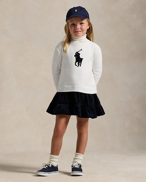 Big Pony Corduroy-Skirt Fleece Dress Rich Kids Outfits, Prep School Style, Ralph Lauren Toddler Girl, Wimbledon Fashion, Polo Ralph Lauren Kids, Prep School, Ralph Lauren Kids, Fleece Dress, School Style