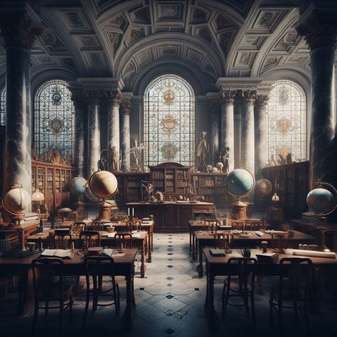 Fantasy Academy Classroom, Witch Academy Aesthetic, Muggle Studies Classroom, Magic Academy Aesthetic, Fantasy Schools, Dnd Strixhaven, Magic School Aesthetic, Fantasy Classroom, Magic University