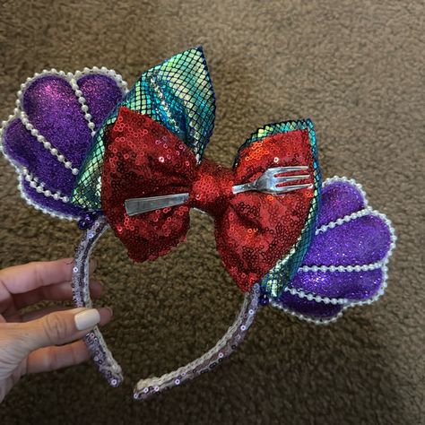 Homemade Ears Super Cute! Stitch Ears Disney, Mickey Ears Birthday, Ariel Ears Disney, Belle Mickey Ears, Mermaid Mickey Ears, Diy Cat Ears, Mini Ears, Disneyland 2024, Disneybound Ideas