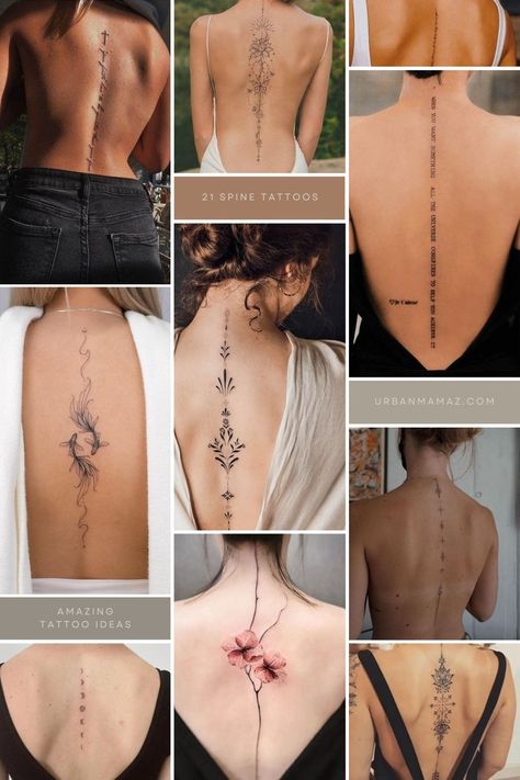 Looking for back tattoo ideas? Check out this list of 21 elegant spinal tattoo ideas for your next ink. Spinal Tatoos Beautiful, Back Minimal Tattoo Women, Women’s Spinal Tattoo, Back Tattoo Down Spine, Middle Spine Tattoos For Women, Tattoos Going Down The Spine, Elegant Tattoos Spine, Men’s Spinal Tattoo, Rune Spine Tattoo