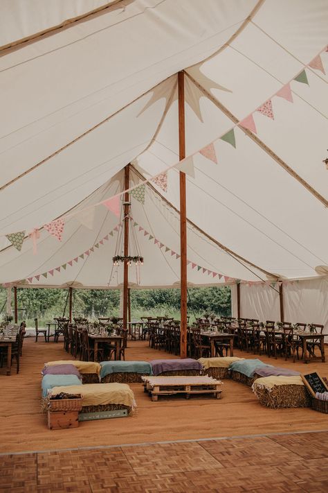 Wedding Haybales, Diy Tent Wedding, Wedding Marquee Ideas, Haybale Wedding, Wedding Marquee Decoration, Pole Tent Wedding, Marquee Interior, Party Marquee, Hay Bale Seating