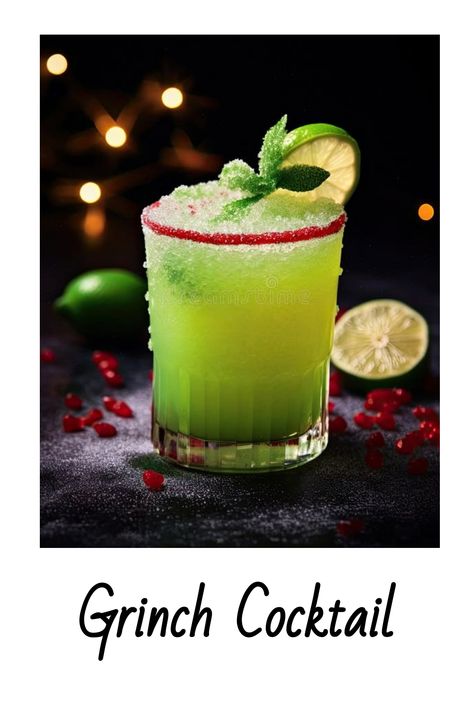 Grinch Cocktail Green Christmas Cocktails, Grinch Cocktail Recipe, The Grinch Cocktail, Vodka Melon, Grinch Cocktail, Girls Holiday Party, Grinch Characters, Melon Liqueur, Green Characters