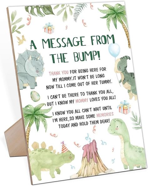 Amazon.com: Baby Shower Game for A Message From The Bump,Wooden Baby Shower Game Sign With Stand,Dinosaur Baby Shower Table Decoration,Baby Shower Welcome Sign,Party Favors Supplies,Gender Reveal Ideas,-7 : Home & Kitchen Dinosaur Themed Gender Reveal, Baby Showers For Boys Theme, Baby Shower Ideas Dinosaur Theme, Dinosaur Gender Reveal Ideas, Dinosaur Baby Shower Favors, Dino Themed Baby Shower Ideas, Boy Baby Shower Dinosaur Theme, Baby Boy Dinosaur Shower Ideas, Dino Theme Baby Shower Ideas