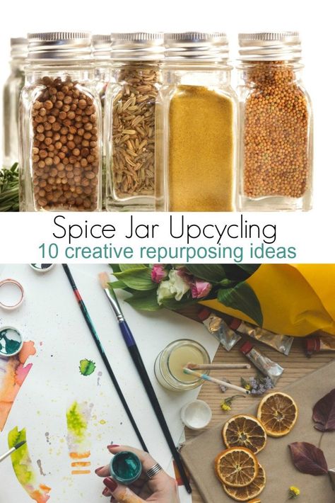 There are SO many ways to repurpose spice jars around the house that you should definitely not just toss them in the recycle bin. Here are a few unique ways to repurpose old spice jars! #recycling #greenliving #repurpose Spice Jars Ideas Diy, Repurpose Spice Jars, Spice Jar Crafts, Recycle Decoration, Repurpose Decor, Recycled Decor, Reuse Ideas, Diy Cleaning Products Recipes, Homemaking Tips