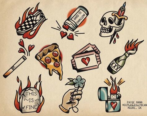 Things On Fire, Drawing Fire, Traditional Tattoo Flash Sheets, Old School Tattoos, Americana Tattoo, Traditional Tattoo Old School, Traditional Style Tattoo, Traditional Tattoo Sleeve, Traditional Flash