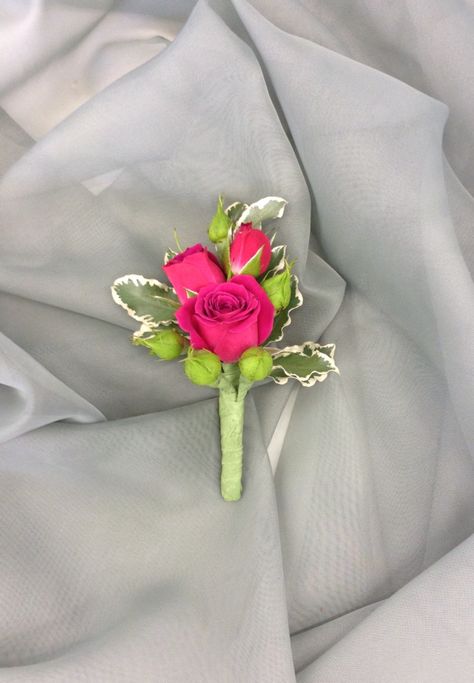 Hot Pink Rose Corsage, Boutineer Ideas Hot Pink, Hot Pink Boutonniere Prom, Boutineer Ideas Homecoming, Hot Pink Corsage And Boutonniere, Hot Pink Boutonniere, Hot Pink Corsage, Prom Corsage Pink, Boutineer Ideas