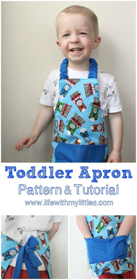 This toddler apron is so cute and easy! The pattern and tutorial are free, and you can pick your own fabric so your toddler will love it! Toddler Apron Pattern, Child Apron Pattern, Boy Apron, Apron Pattern Free, Apron Tutorial, Toddler Apron, Trendy Sewing Projects, Trendy Sewing Patterns, Idee Cricut