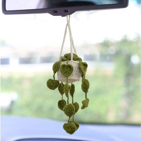 Crochet Car, Mode Crochet, Pola Kartu, Crochet Plant, Crochet Decoration, Fun Crochet Projects, Diy Crochet Projects, Nalu, Car Mirror