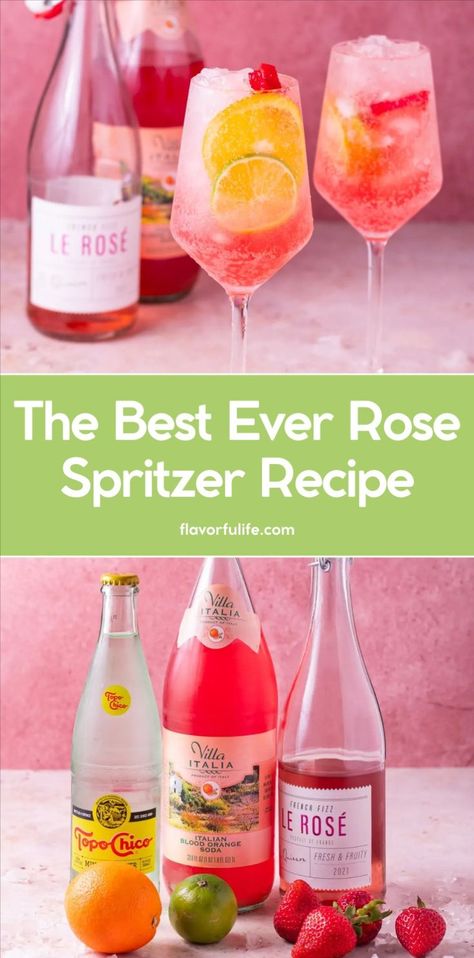 Try this rose wine spritzer recipe for a light and refreshing cocktail that's perfect for any occasion. Using the best sparkling rose wine, this cocktail is both slightly sweet and delicious. Whether you're looking for the best cocktails for a party or a summer cocktail, this spritzer drink is a must-try. Enjoy one of the best rose cocktails for a touch of elegance. Cocktails For A Party, Rose Cocktails, Spritzer Drink, Sparkling Water Cocktail, Sparkling Water Recipes, Wine Spritzer Recipe, Best Rose Wine, Wine Cocktail Recipes, Spritzer Recipes