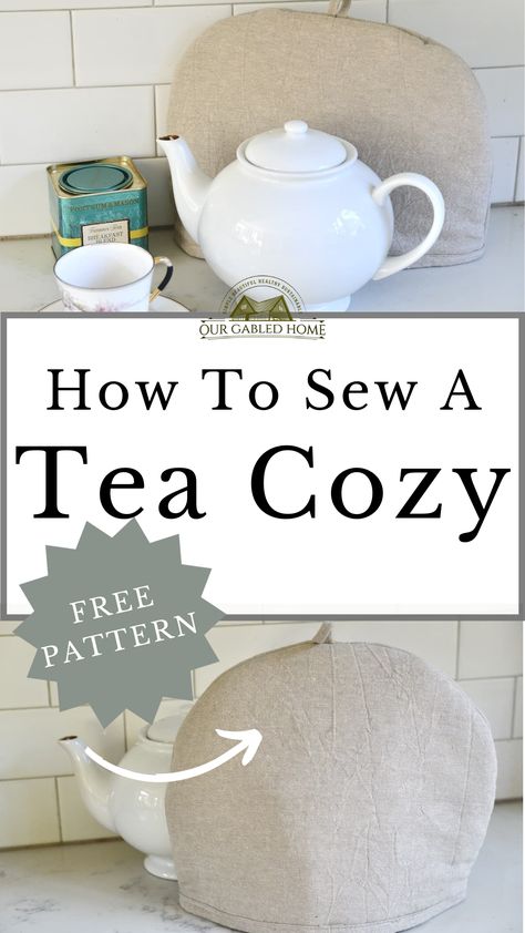 handmade tea cozy with white tea pot Tea Pot Cover Sewing, Tea Cozies Pattern Sew, Free Tea Cosy Patterns, Tea Cozy Sewing Pattern, Diy Tea Cozy Sewing Patterns, Teapot Cozy Sewing, Quilted Tea Cozy, Microwave Cozy Pattern Free, Tea Cosy Sewing Pattern