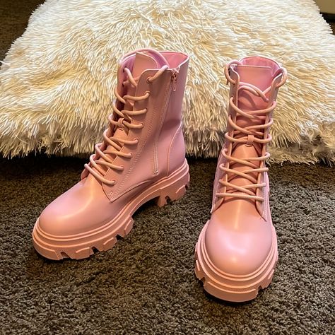 Combat Outfit Female, Combat Outfit, Pink Combat Boots, Combat Shoes, Outfit Female, Womens High Boots, Leather Biker Boots, Faux Fur Boots, Swim Shoes