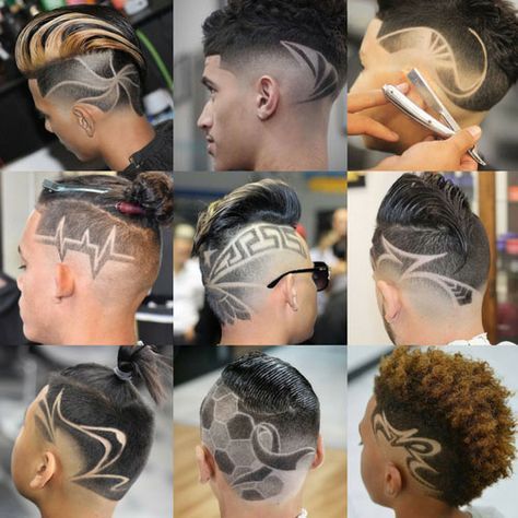 Cool Hair and Haircut Designs For Guys Barber Haircut Designs, Hair Fade Designs, Cool Hair Designs For Men, Men’s Hair Designs, Barber Hair Designs, Designs In Hair For Boys, Boy Hair Designs, Haircut Designs For Boys, Barber Designs In Hair