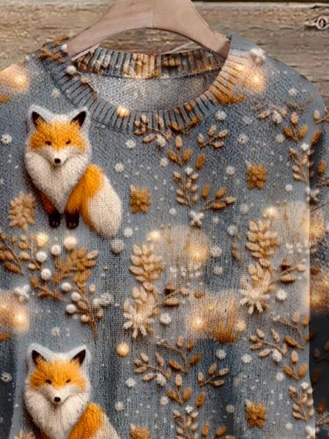 Extreme Knitting, Fox Art Print, Mode Tips, Fox Art, Bead Stitching, Beaded Animals, Embroidered Jacket, Knit Pullover, Knitted Pullover Sweaters