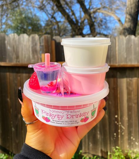 BUILD A PINKITY DRINKITY IN SLIME FORM; THIS IS A SLIME KIT THAT YOU FOLLOW INSTRUCTIONS ON LABELS TO PUT TOGETHER 💗🍓Pinkity Drinkity💗🍓 8 oz. Gelato Slime. (Icee, Butter & Glossy Slime) Fruity Sweet Candy Scented. URGENT DISCLAIMER: SLIME MAY MIX DURING SHIPPING IT IS BEYOND MY CONTROL OF HOW IT LOOKS BY THE TIME IT HAS GONE THROUGH THE SHIPPING PROCESSES! (SEE BELOW FOR MORE INFORMATION)⤵ Of course, this slime is inspired by the Pink Drink from Starbucks.  Slime Kit Includes: 🤍2 oz White G Slime Business Ideas, Pink Drink From Starbucks, Starbucks Slime, Pinkity Drinkity, Slime Kits, Borax Powder, Pretty Slime, Instant Snow, Glossy Slime