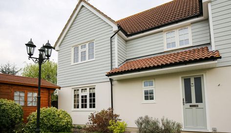 Extension Exterior, Installing Replacement Windows, Cladding Exterior, Pvc Cladding, Rendered Houses, Composite Cladding, Nordic House, Bungalow Renovation, Garage Conversion