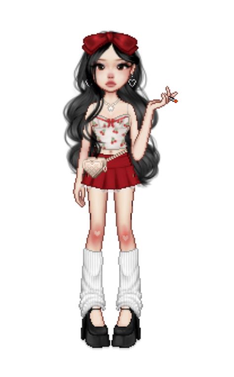 everskies outfit Valentine Clothes Ideas, Black Pink Outfits Inspired, Black Valentine Outfit, Red Valentines Outfit Ideas, Valentines Inspo Outfit, Red And White Coquette Outfit, Valentine Y2k Outfits, Y2k Doll Clothes, Valentines Outfits Ideas