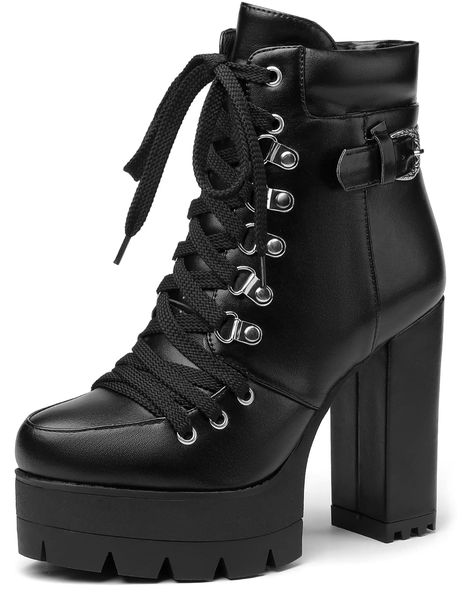 Chunky Heel Platform Boots, Steampunk Shoes, Heeled Combat Boots, Heel Boots For Women, High Heels For Women, Comfortable High Heels, Dr Shoes, Platform Heels Boots, Lace Up High Heels