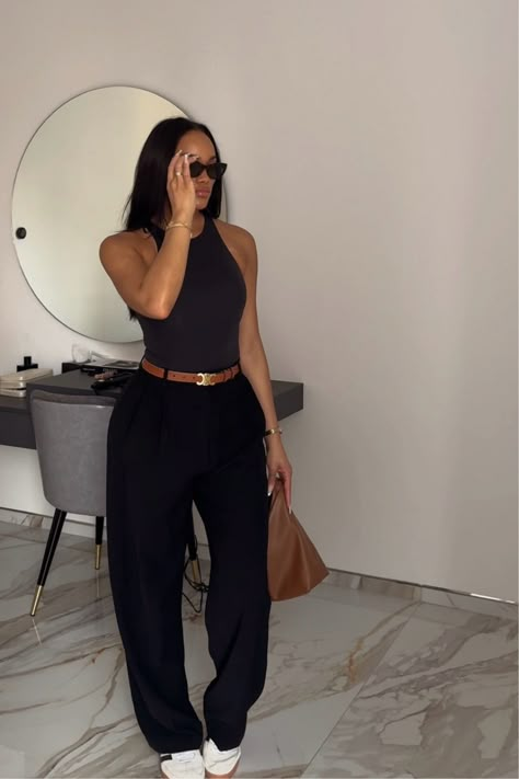 HIGH NECK BODYSUIT curated on LTK Boujee Business Woman, Luxury Woman Outfit, Airport Travel Outfits Black Women, Bodysuit Outfit Ideas Black Women, Travel Outfit Black Women, Chic Summer Outfits Black Women, Black Airport Outfit, Upscale Casual Outfit, Realtor Fits