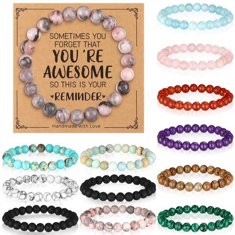 PRICES MAY VARY. Inspirational Gifts Bracelets for Women: there is a thoughtful packaging of 12 pieces of inspirational bracelets, mainly designed with beaded elements and different colors, and each accompanied by a beautifully designed inspirational card; Whether for gifting or self indulgence, this set offers a comprehensive package of positivity You Are Awesome Inspirational Design: featuring a [You're Awesome] inscription, these beaded gifts for women bracelets serve as constant reminders of Beaded Gifts, Gifts Bracelets, Jump Ring Jewelry, Motivational Jewelry, Women Bracelets, Inspirational Bracelets, Inspirational Design, Natural Stone Bracelets, Gemstone Beaded Bracelets