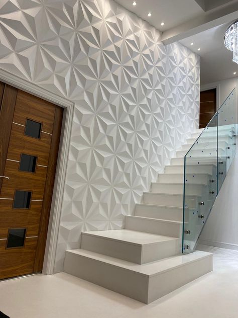 Diamond 3d PVC Wall Panel – The 3D Wall Panel Company 3d Pvc Panel Wall Design, Stair Side Wall Design, Room Pvc Design Wall, Stairs Side Wall Design, Pvc Panel Wall Design, Pvc Wall Panels Bedroom, Stairs Wall Design, Pvc Wall Panels Designs, Pvc Ceiling Panels