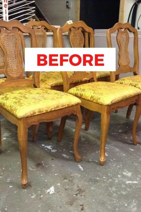 Diy Vintage Chair Makeover, Old Dinning Chairs Makeover, Vintage Dining Chairs Makeover, Painting Dining Room Chairs, Chair Painting Ideas, Dining Chairs Makeover, Wooden Chair Makeover, Vintage Chairs Makeover, Tranquil Spaces