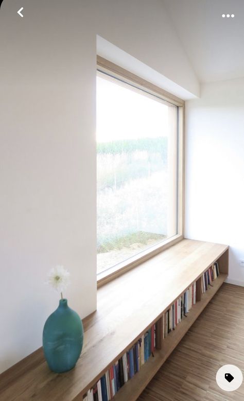 Sitting Window, Modern Window Trim, Window Interior Design, Window Seat Design, Interior Window, To The Window, Window Benches, Home Design Decor, Book Shelf