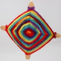 Making a God's Eye Craft | Tip: A quick and easy way to make a God's Eye is with variegated yarn ... Gods Eyes, God's Eye Craft, Brownie Ideas, Creative Art Activities, God's Eye, Group Crafts, Yarn Painting, Popsicle Crafts, Elementary Spanish