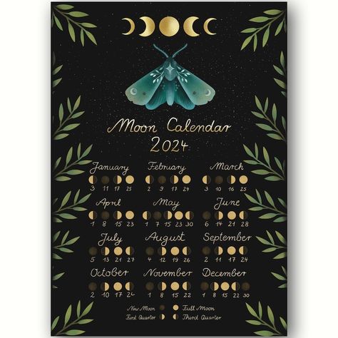 Lunar Calendar 2024 Art Print Print Moth Gothic Whimsical - Etsy Moon Cycle Calendar, Gothic Whimsical, New Moon Full Moon, Moon Chart, Moon Date, Moon Phase Calendar, Moon Journal, Moon Calendar, Virgo Moon