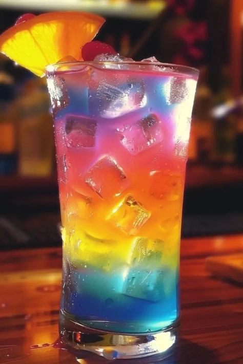 Paradise Cocktail Recipe - Colorful and Refreshing - MmmRecipes : Easy and Delicious Recipes Paradise Cocktail, Layered Drinks, Rainbow Beach, Refreshing Drinks Recipes, Family Friendly Dinners, Long Drink, Food Drinks Dessert, Delicious Cocktails, Cocktail Recipe