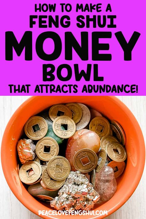 Creating a feng shui money bowl to attract more money is fast and easy! All of the steps you need to create a wealth bowl to use in your home or business to attract prosperity. #fengshui #fengshuitips #money #wealth Money Bowl Feng Shui, Feng Shui Money Bowl, Feng Shui Money Corner, Feng Shui Wallet, Feng Shui Prosperity, Prosperity Bowl, Wealth Bowl, Feng Shui Wealth Corner, Feng Shui Money Tree