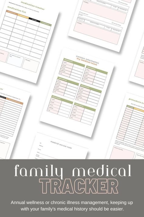 Family Binder Free Printables, Medical Tracker, Medical Binder Printables, Binder Printables Free, Medical Binder, Medication List, Family Binder, Appointment Planner, Medication Tracker