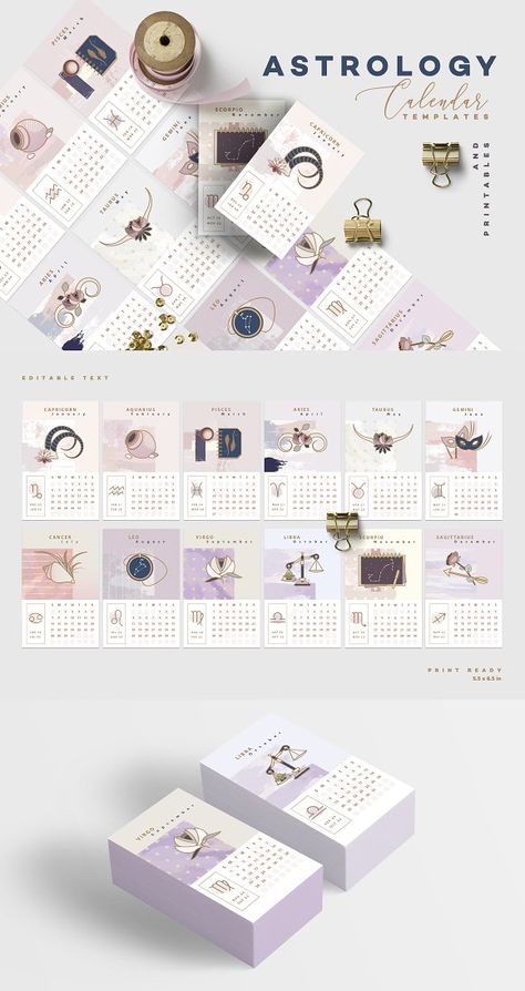 Astrology Calendar Templates by Polar Vectors on @creativemarket Zodiac Signs Calendar, Desain Merek, Feminine Desk, Astrology Calendar, Cv Inspiration, Chart Astrology, Moon Journal, Zodiac Calendar, Astrology Books