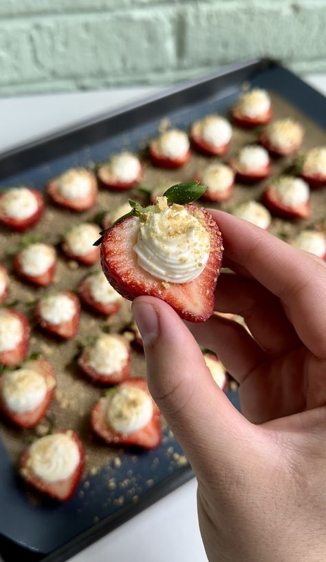 Deviled Strawberries Traditional Deviled Eggs, Deviled Strawberries, No Bake Cheesecake Filling, Cheesecake Filling, Bake Cheesecake, No Bake Cheesecake, Graham Cracker Crumbs, Graham Cracker, Deviled Eggs