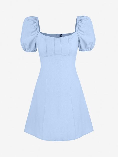 ZAFUL Puff Sleeve Square Neck Mini Dress - LIGHT BLUE L Square Neck Mini Dress, Casual Kimono, Matching Swimwear, 90s Style, Active Wear Outfits, Plus Dresses, Swimwear Outfit, Inspired Dress, Mini Dresses