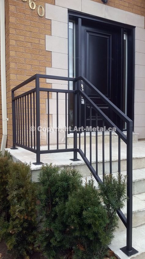 Exterior Railing(#102)                                                                                                                                                                                 More Iron Railings Outdoor, Front Porch Stairs, Exterior Stair Railing, Exterior Railings, Exterior Handrail, Magic Decor, Front Porch Railings, Outdoor Stair Railing, Porch Stairs