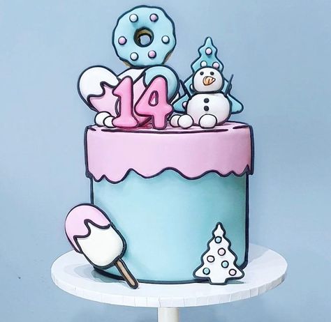 2d Cakes Design, Cartoon Cake Drawing, Birthday Cartoon Cake, Comic Cake Ideas, 2d Cake, Comic Cake, Cartoon Birthday Cake, Stunning Cakes, Cartoon Cookie