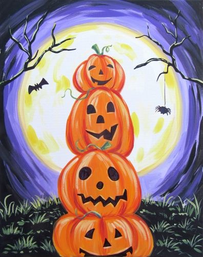 Halloween Canvas Paintings, Fall Canvas Painting, Fall Canvas, Paint Nite, Holiday Painting, Soyut Sanat Tabloları, Halloween Painting, Canvas Painting Diy, Autumn Painting