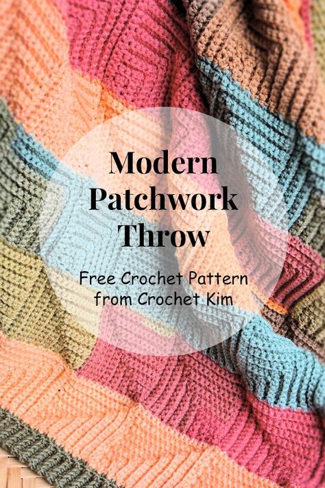 Patchwork Throw, Modern Patchwork, Crochet Blanket Afghan, Crochet Quilt, Crochet Simple, Manta Crochet, Crochet Patterns Free Blanket, Blanket Patterns, Crochet Baby Blanket