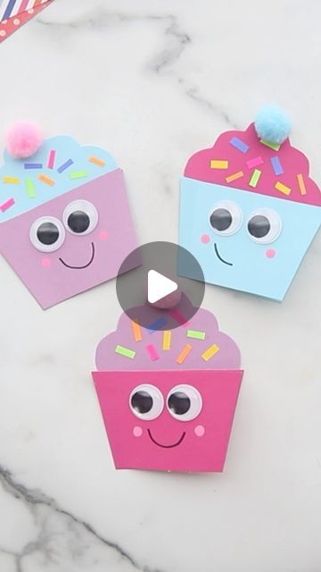 Paper Cupcakes Diy, Birthday Card For Preschoolers, Happy Children's Day Crafts For Kids Simple, Cupcake Cards Ideas, Kids Craft Birthday Cards, Crafts For Kids 5-6, Cupcake Art For Kids, Summer Cards For Kids, Happy Birthday Crafts For Kids