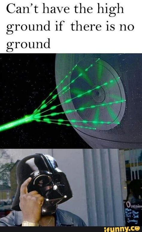 Star Wars I Have The High Ground, Star Wars Meme, Vader Helmet, Darth Vader Helmet, Funny Star Wars Memes, Prequel Memes, High Ground, Star Wars Jokes, May The 4th