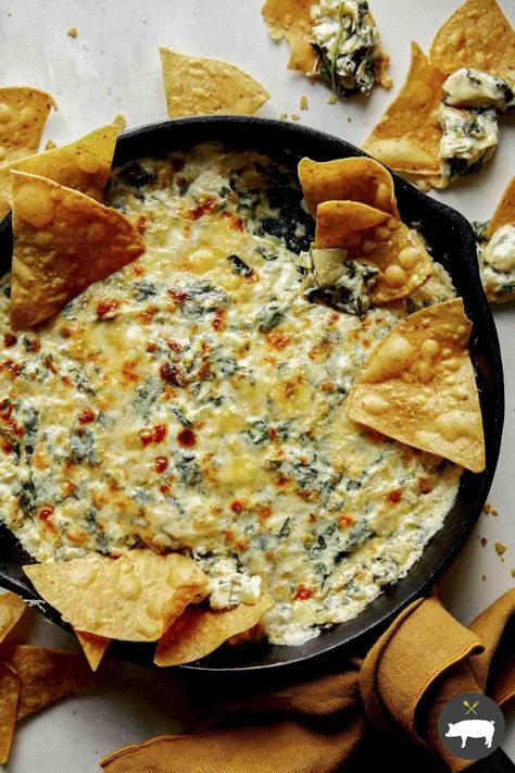 The easiest and most delicious Spinach Artichoke Dip recipe you'll ever taste! Our recipe is a no fuss, creamy and delicious dip that literally disappears within minutes every time we serve it!! #dip #appetizer #spinachartichoke #recipe #yummy Baked Spinach Artichoke Dip, Spinach Artichoke Dip Recipe, Spoon Fork Bacon, Spinach And Artichoke Dip, Delicious Dips Recipes, Artichoke Dip Recipe, Artichoke Recipes, Spinach Artichoke Dip, Spinach Dip