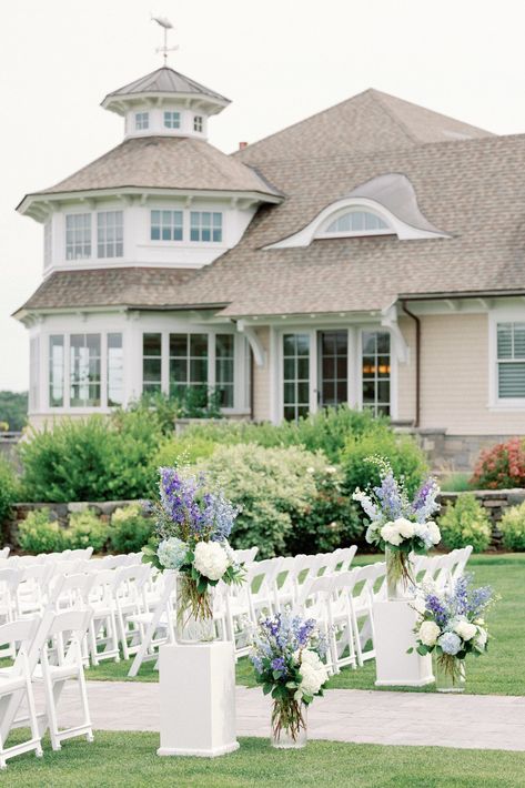 Coastal Wedding Aisle, Coastal Country Club Wedding, Spring Wedding Hydrangea, Preppy Coastal Wedding, Garden Coastal Wedding, Wentworth By The Sea Wedding, Old Money Coastal Wedding, Blue And White Summer Wedding, Costal Grandma Wedding Aesthetic