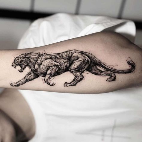 Panther Tattoo Meaning, Panther Tattoos, Macan Kumbang, Tattoo Bras Homme, Black Panther Tattoo, Jaguar Tattoo, Sketch Style Tattoos, Leopard Tattoos, Panther Tattoo