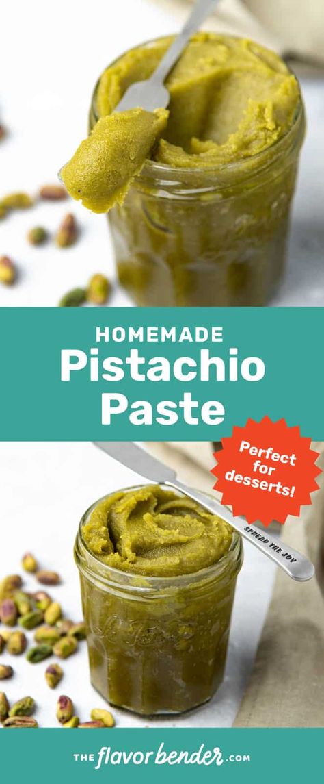 Diy Pistachio Butter, Homemade Pistachio Syrup, Homemade Pistachio Paste, Pistachio Flavor Combinations, Homemade Pistachio Cream, Homemade Pistachio Butter, Pistachio Paste Recipe Desserts, How To Make Pistachio Paste, Pistachio Pasta Sauce