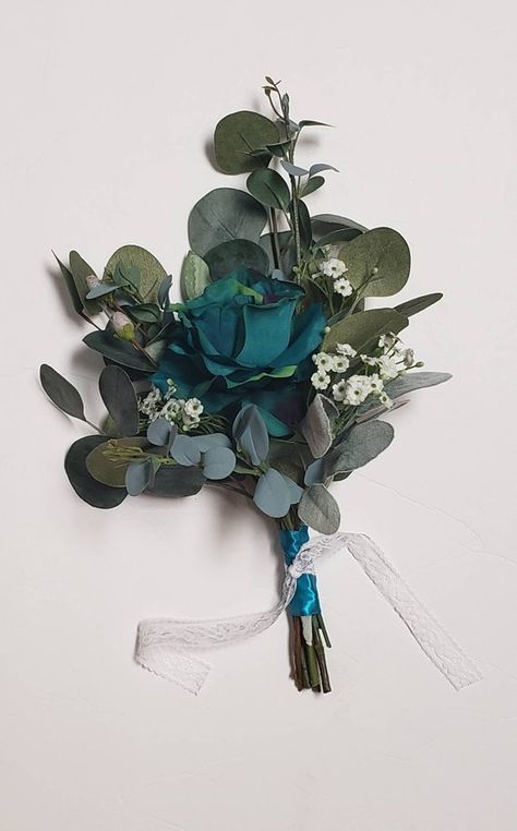 Teal Wedding Flowers, Eucalyptus Bouquet, Rose Bridesmaid Bouquets. Beach Wedding, Silk Flowers, Bab Wedding Flowers Eucalyptus, Teal Wedding Bouquet, Teal Green Wedding, Teal Wedding Flowers, Teal Wedding Theme, Dark Teal Weddings, Teal Bouquet, Rose Bridesmaid Bouquet, Flowers Eucalyptus