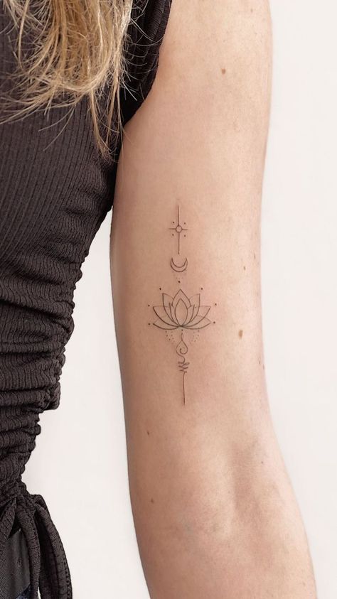 195+ Meaningful Unalome Tattoo Ideas (2023) - TattoosBoyGirl Tato Mandala, Lotusblume Tattoo, Tato Jari, Yoga Tattoos, Boho Tattoos, Unalome Tattoo, Tato Lengan, Small Pretty Tattoos, Petite Tattoos